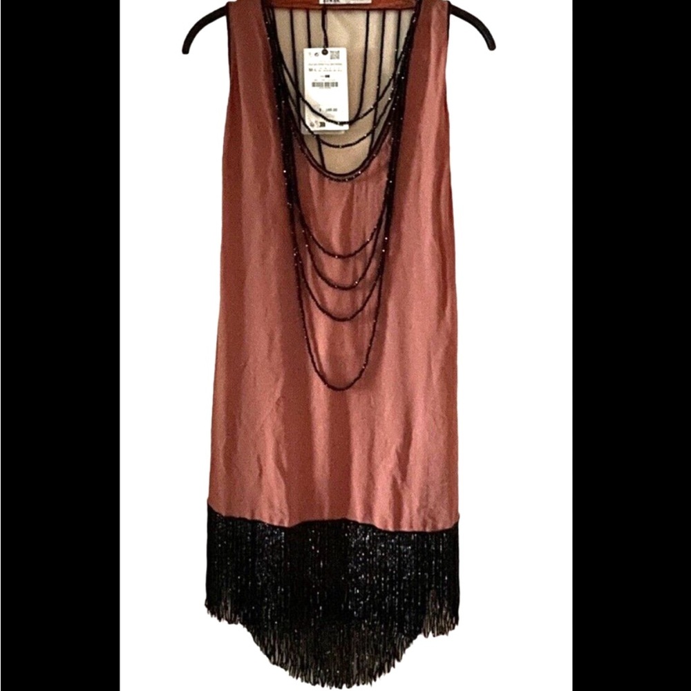 Zara Rust and Black Beaded Blouse